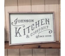 ARW Custom Wood Sign - Kitchen and Co Name - 18"x26" Framed Wood Sign